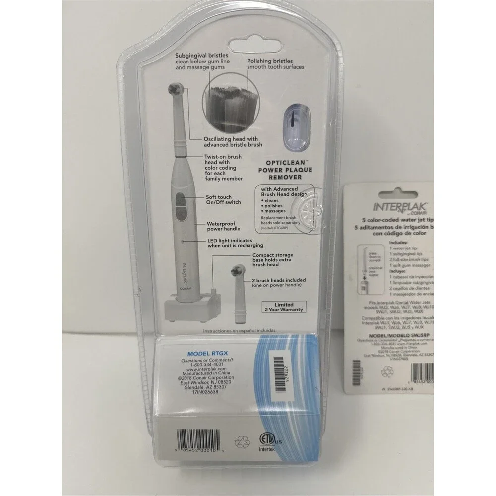 Interplak by Conair Opticlean Power Plaque Remover Rechargeable RTGX NEW + Tips